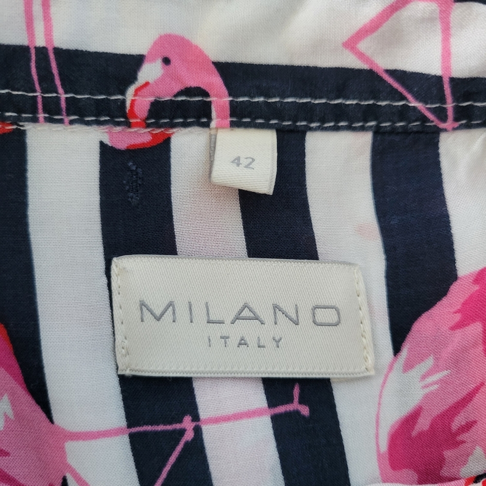 Milano Italy Flamingo Novelty Print Stripe Button Up Shirt 42 or L - Picture 13 of 14